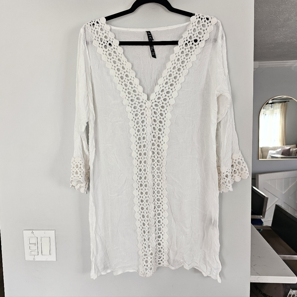 Etc White Sheer Blouse  LSwimsuit Coverup